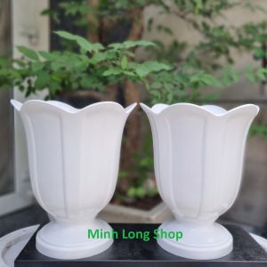 Bộ 02 chậu loa kèn 26x30x17cm trồng hoa màu trắng nhựa dày đẹp size trung