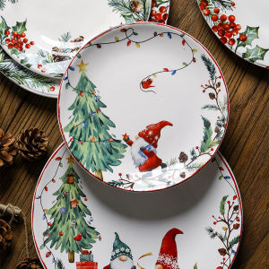 OMK 2pcs set Christmas series Ceramic Dinner Plates 8.5 inch and 11 inch