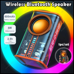 K07 Single Wireless Bluetooth 5.0 Speaker 5w Rhythm Breathing Light 3D Audio System Stereo Portable BYZ 600mAh Rainbow Light Transparent Bluetooth Speaker Pembesar Suara 机甲小钢炮 3D Surround 1pc/set