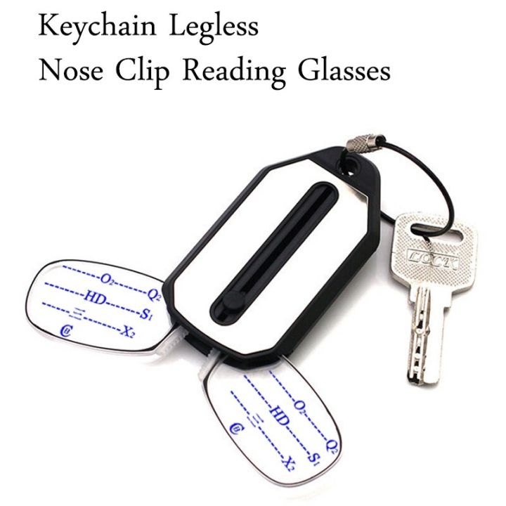 Mini Keychain Legless Nose Clip Reading Glasses Men Women Portable Folding Smart Magnifier 7724