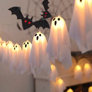 【SG Stock】Halloween Ghost String Lights 2M 10LED Battery Operated Remote Control 8 Modes Party Home Decoration