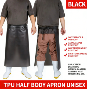Waterproof Apron TPU Half-length Apron Black Apron Kitchen Restaurant and Cafe Work Apron