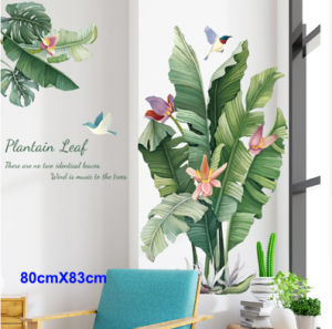 Elegant Green Leaf Modern Green Plant Wall Decal Stickers - Self-Adhesive PVC Leafy Botanical Decor for Living Room Bedroom Kitchen - Easy Peel & Stick Home Decoration Living Room Wall Stickers Room Decoration Lush Greenery Glossy Finish Decorative