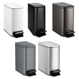 Slim 6L Quiet Drop Waste Bin Foot Operated Pedal Steel Trash Can Slow Closing Garbage Basket For Narrow Gaps Placement