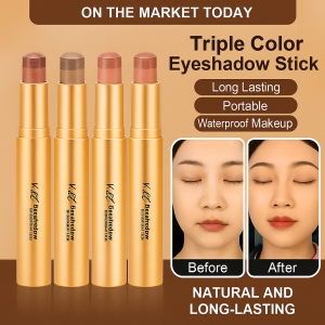 Gradient Three Color Shimmer Eyeshadow Stick Not Easy To Faint Waterproof And Sweat-proof Outline Brightening三色眼影棒
