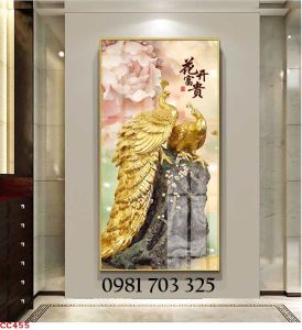 Tranh gạch chim công khổ dọc