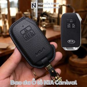 Bao Da Chìa Khoá Ô Tô KIA-D5 Cho Xe Kia Carnival 2022 Smartkey 5 Nút Bấm Bao Da Ép Form Da Bò Thật May Thủ Công