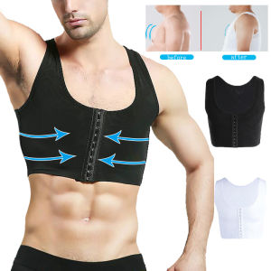JHHB Men Body Shapers Chest Compression Corset Seamless Building Corrector Posture Shaper Back Support Vest with Hooks