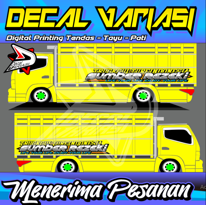 [TERBARU]STIKER BAK SAMPING TRUK-STIKER BARMOTIF SUMBER REZEKI-STIKER BERUKURAN 350x60 CM-STIKER BISA REQUES/CUSTOME MOTIF