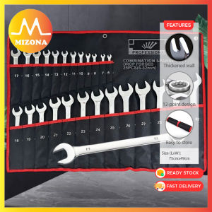 MIZONA 25pcs (6–32mm) Raised Rib Combination Wrench Set With Roll Up Storage Bag Set Spanar Kombinasi