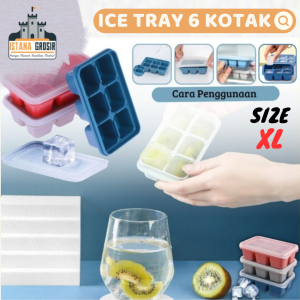 BISA COD - Cetakan Es Batu Silikon 6 Kotak Dengan Tutup Coklat Puding Kue / Ice Tray Cube Silicone 6 Grid / Cetakan Ager Agar 6 Sekat
