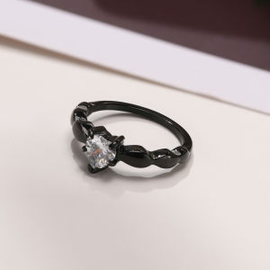 Kemstone Stainless Steel Female Heart Ring Crystal Cubic Zirconia Rose Gold Black Blue Silver Ring Jewelry Gift for Women