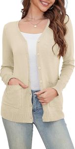 a.Jesdani Womens Button Down Round Neck Long Sleeve Soft Knitted Cardigan Sweater