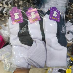 ถุงเท้านักเรียน ข้อกลาง Easter สีขาวพื้นเทา ระดับข้อเท้า ขนาด Free size / 7-9 / 5-7 / 4-6 สินค้าพร้อมส่ง