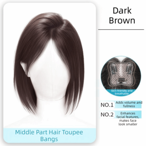 FORESTRY Invisible Middle Part Hair Toupee Bangs Straight Hair Extension Hair Toppers Wigs Fringe Natural Looking Fluffy Synthetic Hairpiece for Women