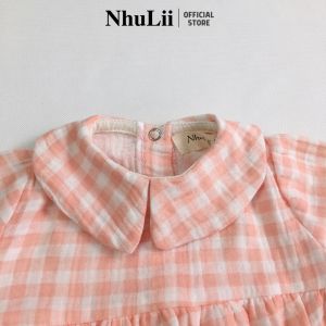 Đồ bộ bé gái NHULII Bộ body caro hồng cho bé 3 đến 12 kg NI026