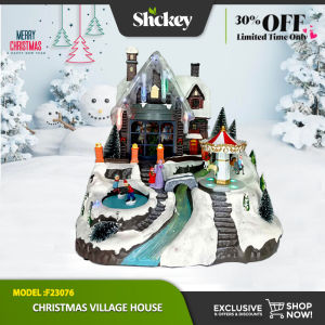 SCHKEY I F23076 Christmas Village House with Carousel lwith Lights Music Movement Festive Decoration
