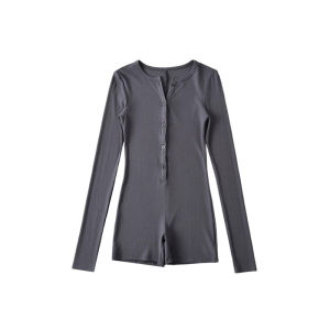 บอดี้สูท ชุดโยคะ ผู้หญิง แขนยาว กระดุมหน้าจริง เนื้อผ้าร่องอย่างดี กระชับยืดหยุ่น เก็บทรง ดีไซน์สวยงาม ใส่สบาย ชุดออกกำลังกาย #1206