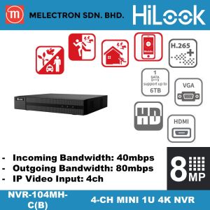 HiLook NVR-104MH-C/4P 4ch 4xPoE Network Video Recorder (4K Resolution)