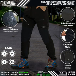 Celana Gunung Pria Panjang Ori Mendaki Olahraga Laki Laki Dewasa Pinggang Karet Mendaki Outdoor Touring Quickdry Hitam