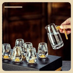 [COD] Sang trọng pha lê thủy tinh Vodka thủy tinh Sake Shochu Thanh thủy tinh rượu mùi đôi đáy vàng lá thủy tinh cốc trà quà tặng cao cấp rượu mạnh