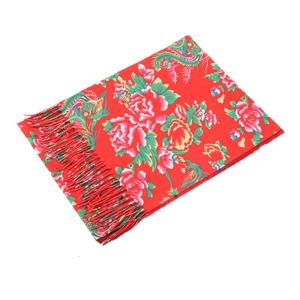 Northeast Rural Style Floral Scarf for Female Warm Long Scarf Fringed Scarf Pilling Resistant Cold Weather Neck Warmers