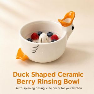LILYGIRL Duck-shape Ceramic Berry Swirl Bowl Drain Holes Center Cone Design Fruit Washing Basket Efficient Quick Drainage Berry Swirl Drain Colander Kitchen Prep