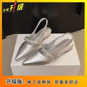 [Free Shipping] Elegant Flat Sandals New Summer Styles Perfect With Dresses Low Heels Pointed Toe And Open Back Design For Women