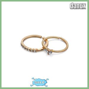 danux 2Pcs Set Zircon Heart Rings For Women Opening Adjustable Weave Rhinestone Ring Engagement Wedding Jewelry Fashion Girlfriend Gifts