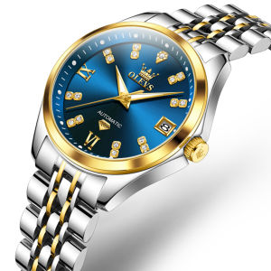 OLEVS 9801 Women Mechanical Fashion Watch Gift Stainless Steel Watchband Round-dial Wristwatch Calendar Luminous