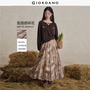 GIORDANO Women Skirts Crinkled Mixed Floral Print Chiffon Skirts Elastic Waist Fashionable Casual Maxi Skirts 18466528