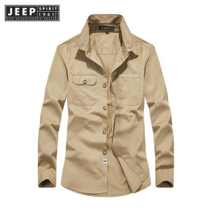 JEEP SPIRIT 1941 ESTD Autumn New Mens Workwear Long Sleeve Shirt Casual Fashion Solid Color Top
