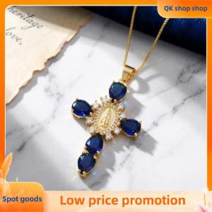 ✨QK shop✨ Vintage European Crucifix Necklace Zircon Gilded Cross Pendant Light Crystal for Religious Gathering Church