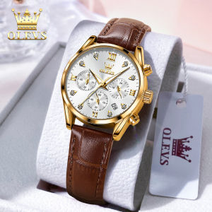 OLEVS jam tangan wanita anti air original kulit asli bisnis multi-fungsi otomatis tanggal chronograph luminous analog quartz watch