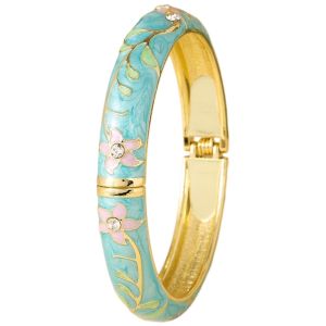 OUTOPEN Colorful Vintage Cloisonne Bangle Traditional Enamel Floral Womens Hand Bracelet Elegant Chinese Flower Crystal Bangle Ladies