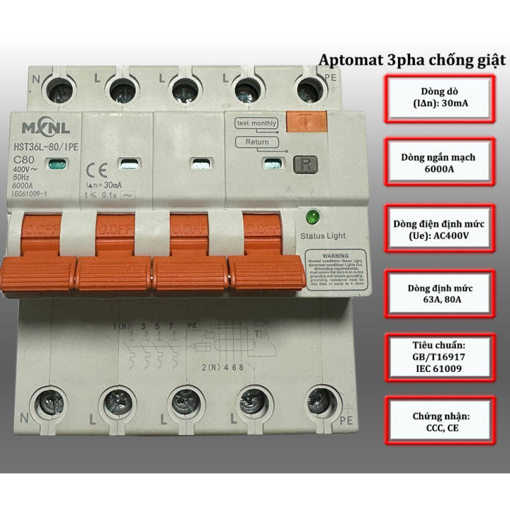 Aptomat tiêu chuẩn loại 3 pha, chống giật | Lazada.vn