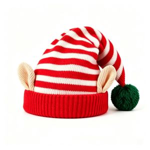 ZM10Q With Elf Ear Christmas Striped Elf Hat Thick Soft Warm Christmas Pointed Hat Stretchy Fit Windproof Cosplay Hat Christmas