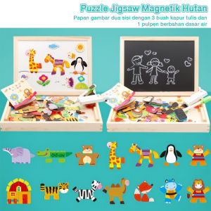 Babycolor 100Pcs Magnetic Puzzle Board/Mainan Edukasi Puzzle /Educational Mainan Papan Tulis Anak Mainan Bayi Kreatif Kayu Hewan Educational Puzzle Board Mainan Pendidikan Awal Multifungsi Hadiah Ulang Tahun Anak-anak