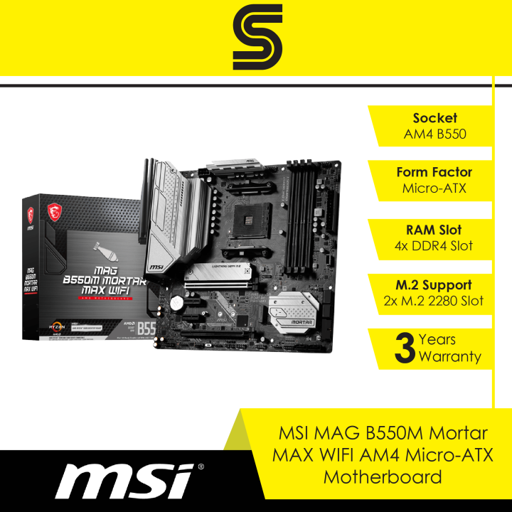 MSI MAG B550M MORTAR MAX WiFi AM4 MicroATX Motherboard with Ryzen