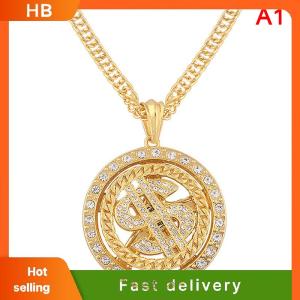 HB Big Rotatable US Dollar Money Sign Pendant Necklace Men Rapper Hip Hop