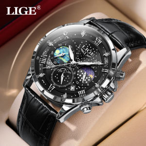 LIGE đồng hồ đeo tay nam hàng đầu sang trọng giản dị da thạch anh kinh doanh không thấm nước Máy nghi thời gian ngày đồng hồ thể thao