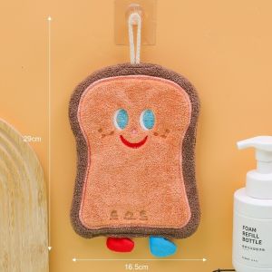 Cute Hanging Hand Towel Cartoon Cookie Toast Pattern Childrens Thickened Coral Velvet Hand Towel Super Absorbent Household Kitchen Bathroom Cleaning Towel