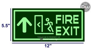 New Luminous Fire Exit Sign w/Arrow in 3mm. Sintra Board Glow in the Dark Cut Out Vinyl Sticker.