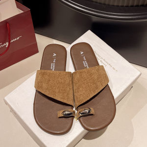 [Free Shipping] Korean-style color-blocked niche slip-on sandals for women 2026 summer new flat Roman casual sandals
