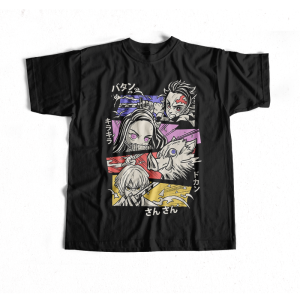 AKIRA WORLD Kaos Anime Distro DEMON SLAYER TANJIRO NEZUKO INOSUKE ZENITSU cotton 24S (Hitam)