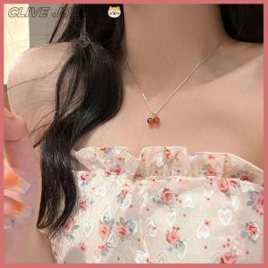 CISWGE European And American Fashion Red Cherry Pendant Necklace Light Luxury Personalized Women Clavicle Chain Jewelry Gift