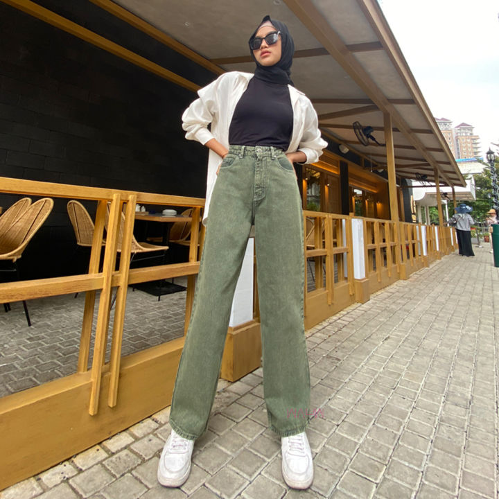WAUW VILLAIN Baggy Jeans Highwaist Army 2218 Lazada Indonesia