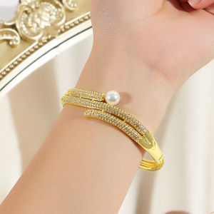 Sequito Tính Khí Phụ Nữ trang sức đeo cổ tay Micro Pave Nhỏ Zircon AAA hình đuôi Với Ngọc Trai Vàng Bangle Cho Prom Party B353