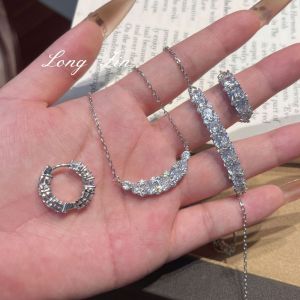 Manye Galaxy Full Diamond Set Curved Luxury Diamond Necklace Bracelet and Earrings Four-piece Set