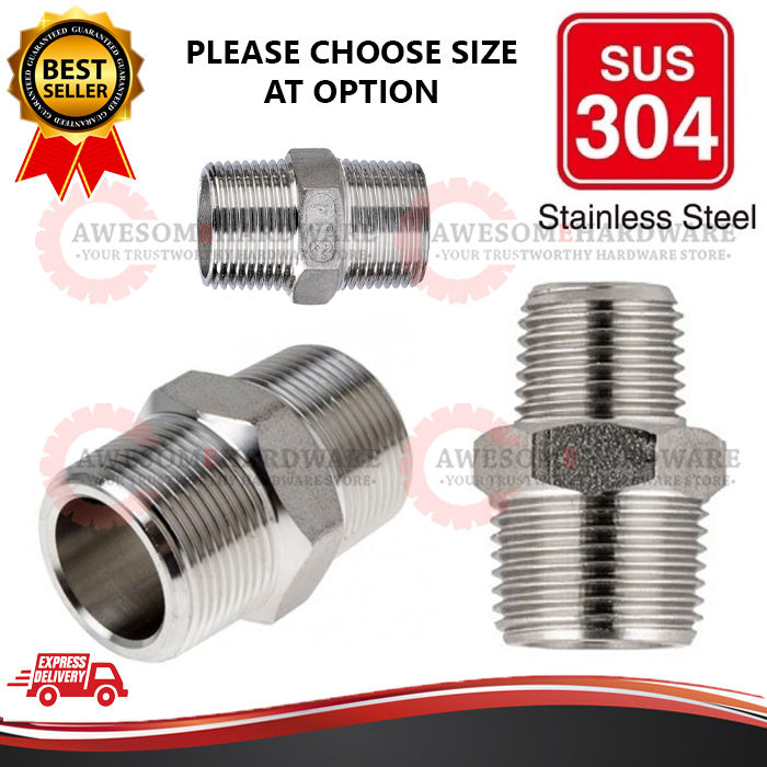 SUS304 STAINLESS STEEL NIPPLE MALE CONNECTOR PIPING FITTING ADAPTOR 1/4 ...